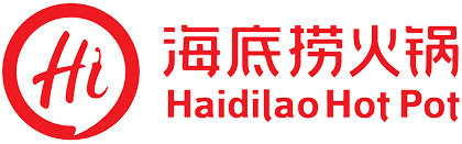 Haidilao Hot Pot corporate logo featuring a red circular emblem with the letter Hi alongside Chinese and English text