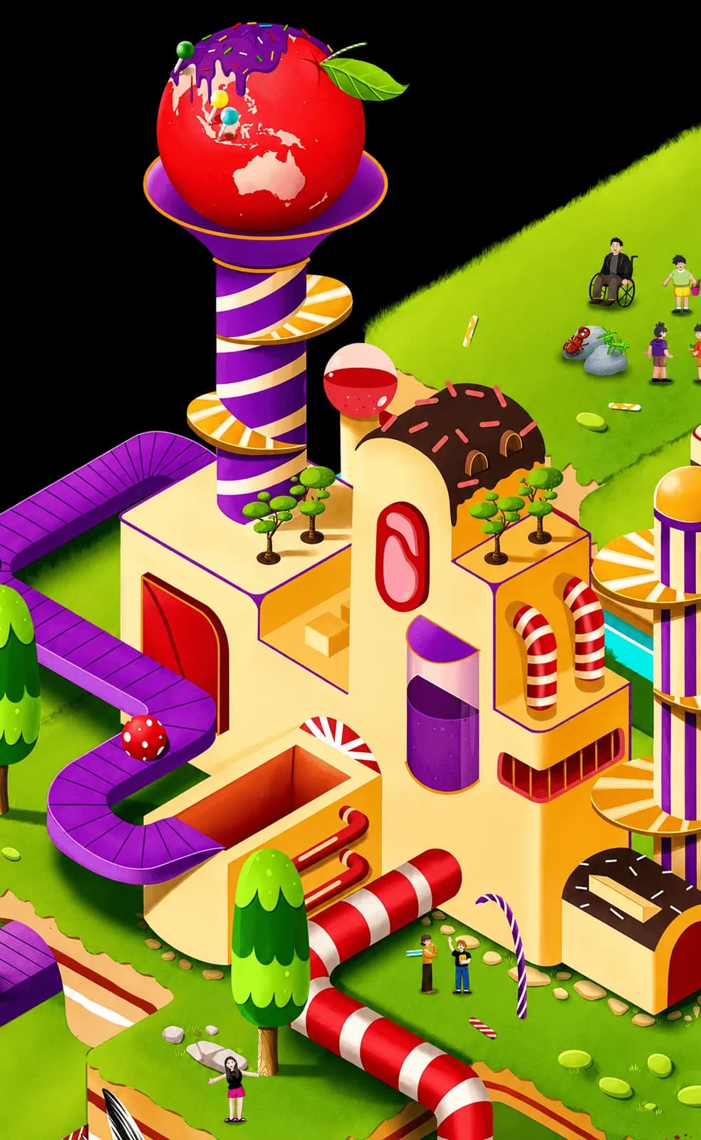 Wonderland globe factory scene